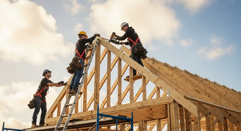 How many nails should I use when attaching a rafter to the ridgeboard