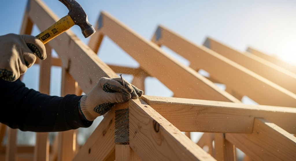 How many nails should I use when attaching a rafter to the ridgeboard