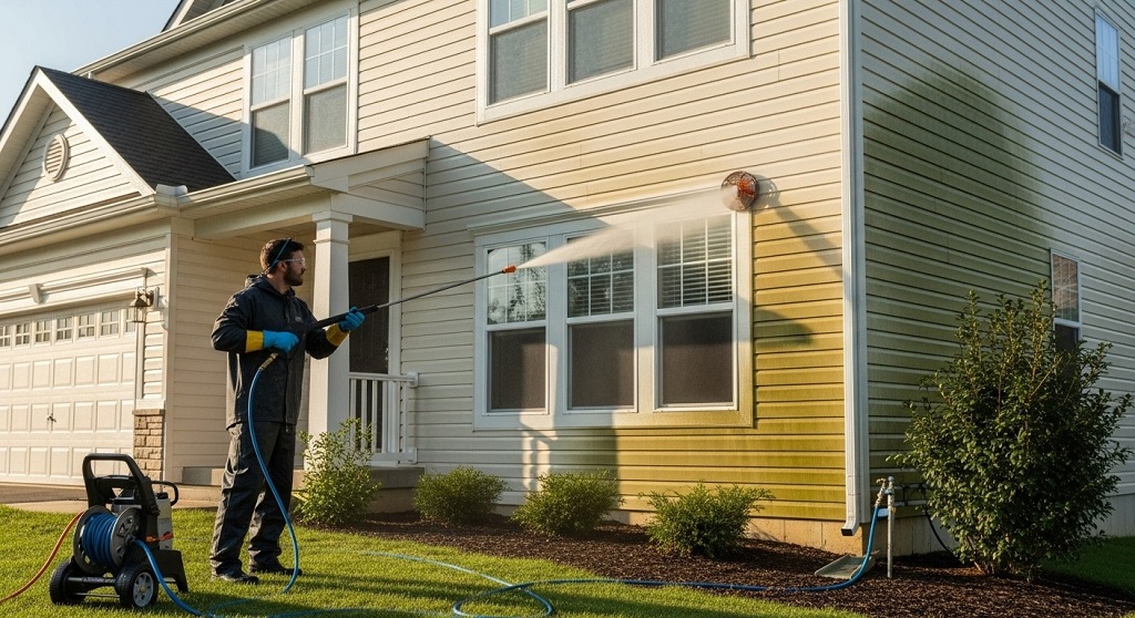 Correct pressure washer nozzle angle on siding