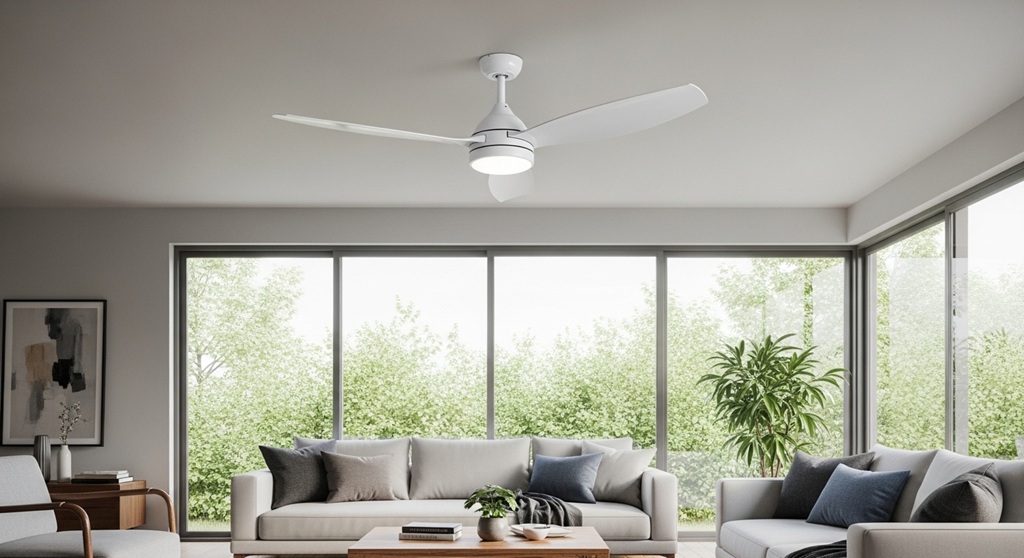 Diagram showing airflow efficiency and blade pitch in ceiling fans