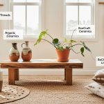 Eco friendly living room with sustainable wood furniture and organic textiles