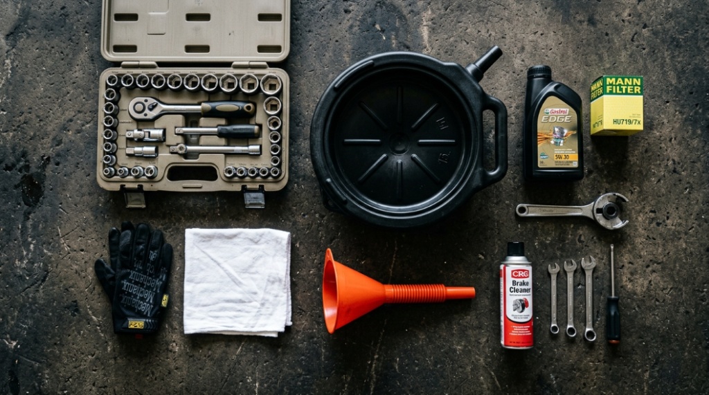 using socket wrench to loosen engine oil drain plug