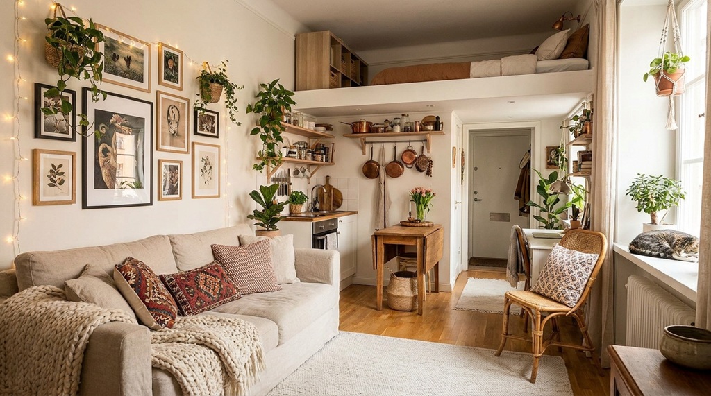 small apartment cozy Scandinavian living room styling ideas