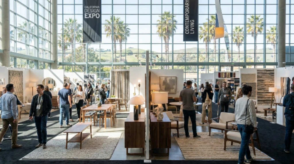 Contemporary interior design collections on display at a California design expo