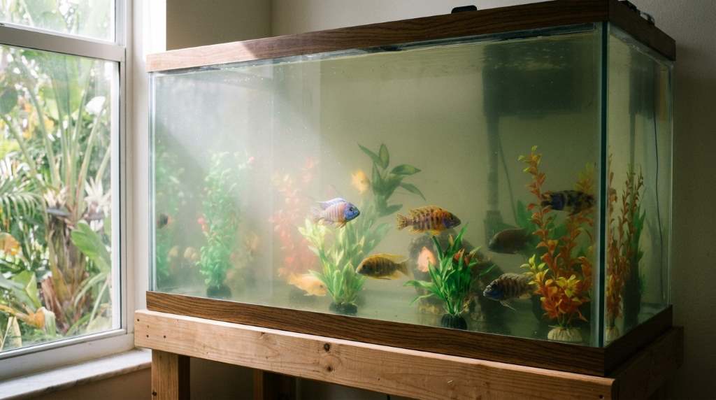 Fish tank filter cleaning for cloudy water