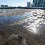 Flat roof with ponding water after heavy Miami rainfall