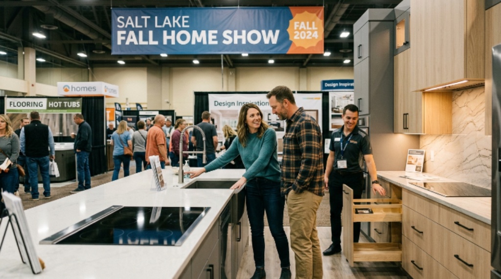 Homeowners exploring kitchen displays at Salt Lake Fall Home Show