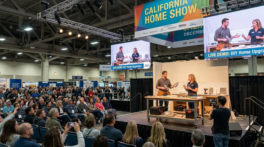 Live home improvement demonstration on stage at the California Home Show December 2026